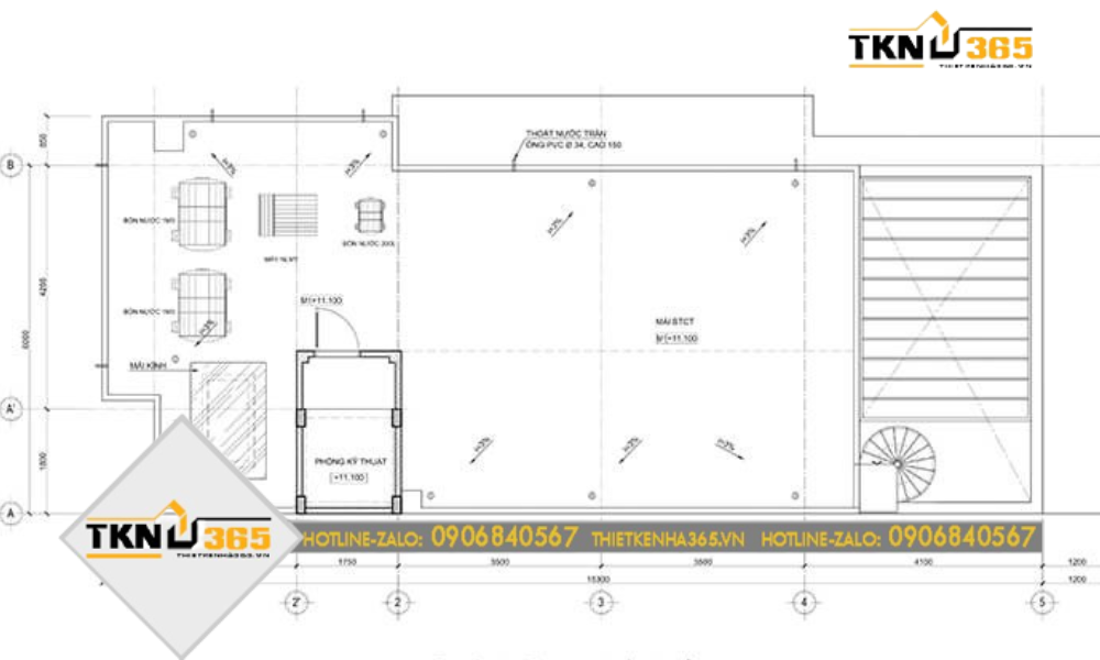 Mặt bằng tầng 4 nhà 4 tầng 2 mặt tiền kinh doanh