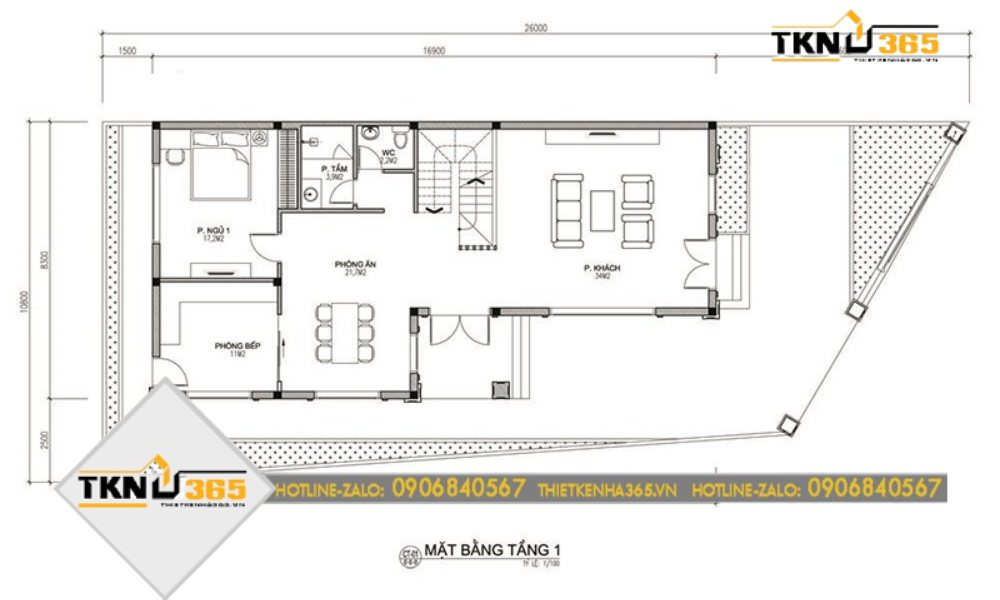 Bản vẽ tầng 1 nhà 2 mặt tiền kinh doanh trên đất nền bị xéo
