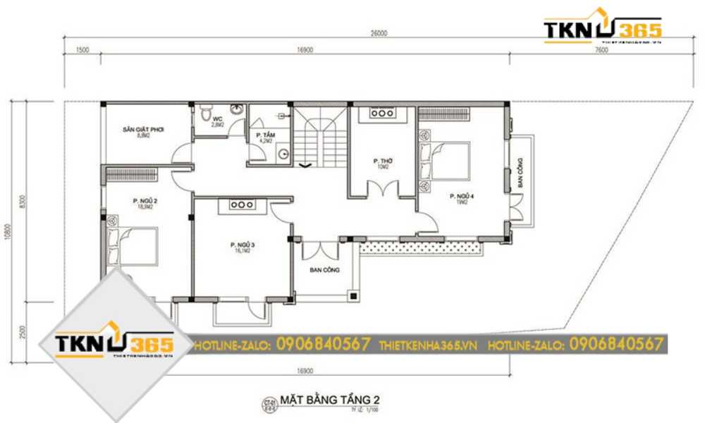Bản vẽ tầng 2 nhà 2 mặt tiền kinh doanh trên đất nền bị xéo