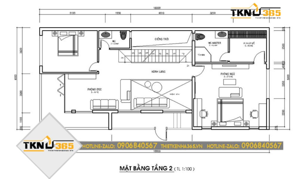 Bản vẽ tầng 2 nhà 2 mặt tiền kinh doanh 8m hiện đại