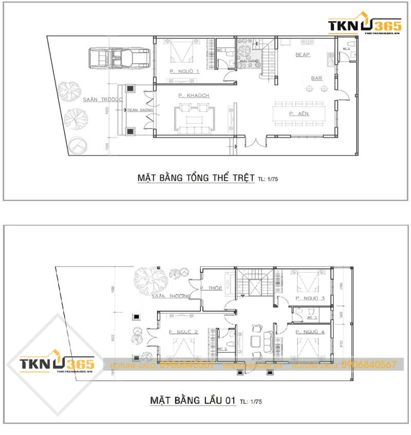 Bản vẽ thiết kế mặt bằng biệt thự nhà vườn Pháp 2 tầng
