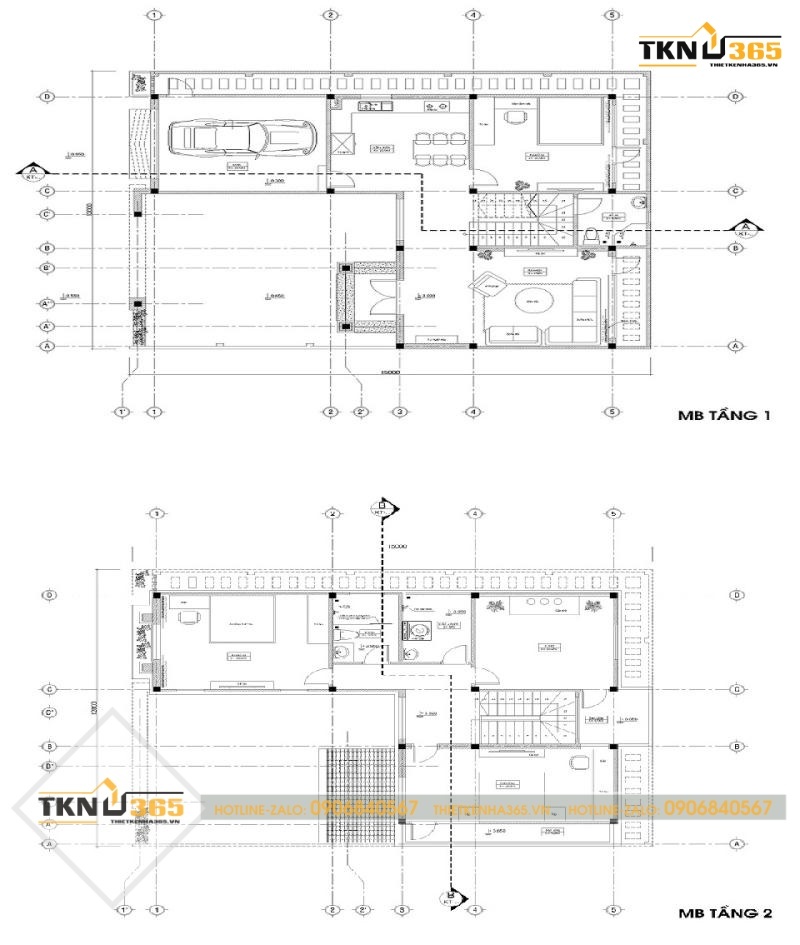 Bản vẽ thiết kế biệt thự kiểu Pháp 2 tầng dáng chữ L