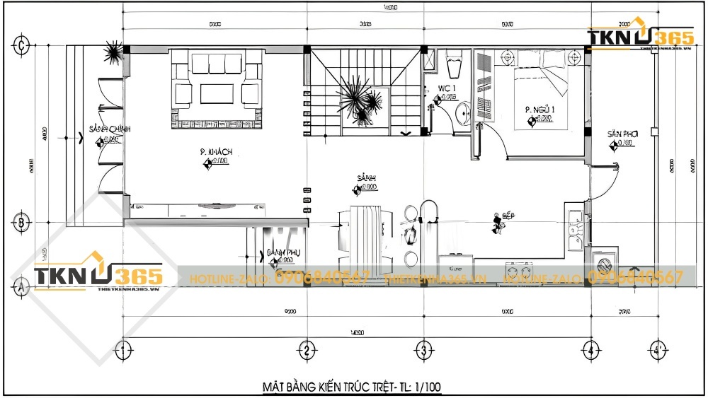 Mặt bằng công năng tầng 1 của nhà 400 triệu mái lệch đẹp, độc đáo