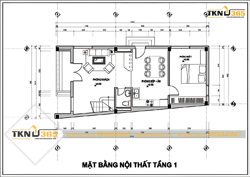 Bản vẽ nội thất tầng 1 của ngôi nhà hiện đại giá 400 triệu