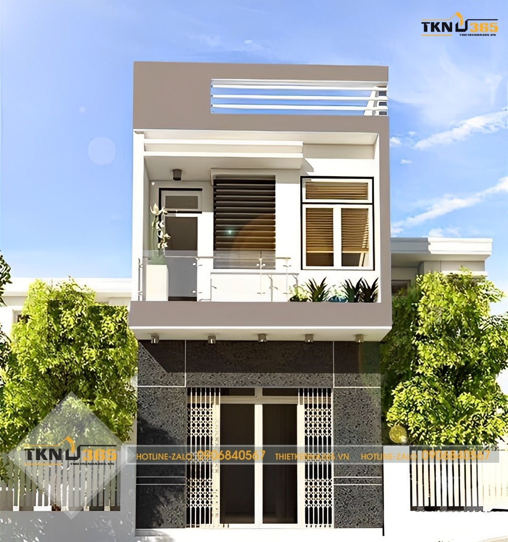 Mẫu nhà 2 tầng 400 triệu trên nền đất nhỏ kết hợp cây xây hai bên tạo cảm giác thoáng mát