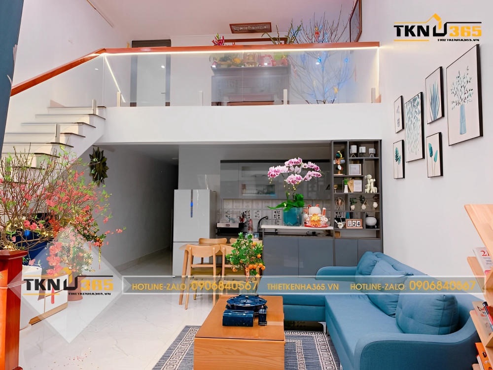 Mẫu nhà 35m2 có gác lửng kết hợp làm phòng thờ