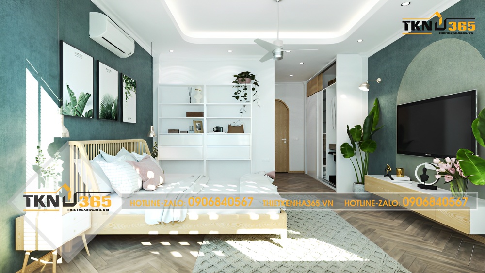 Phòng ngủ nhỏ xinh bên trong ngôi nhà 35m2 hai tầng ba giường ngủ