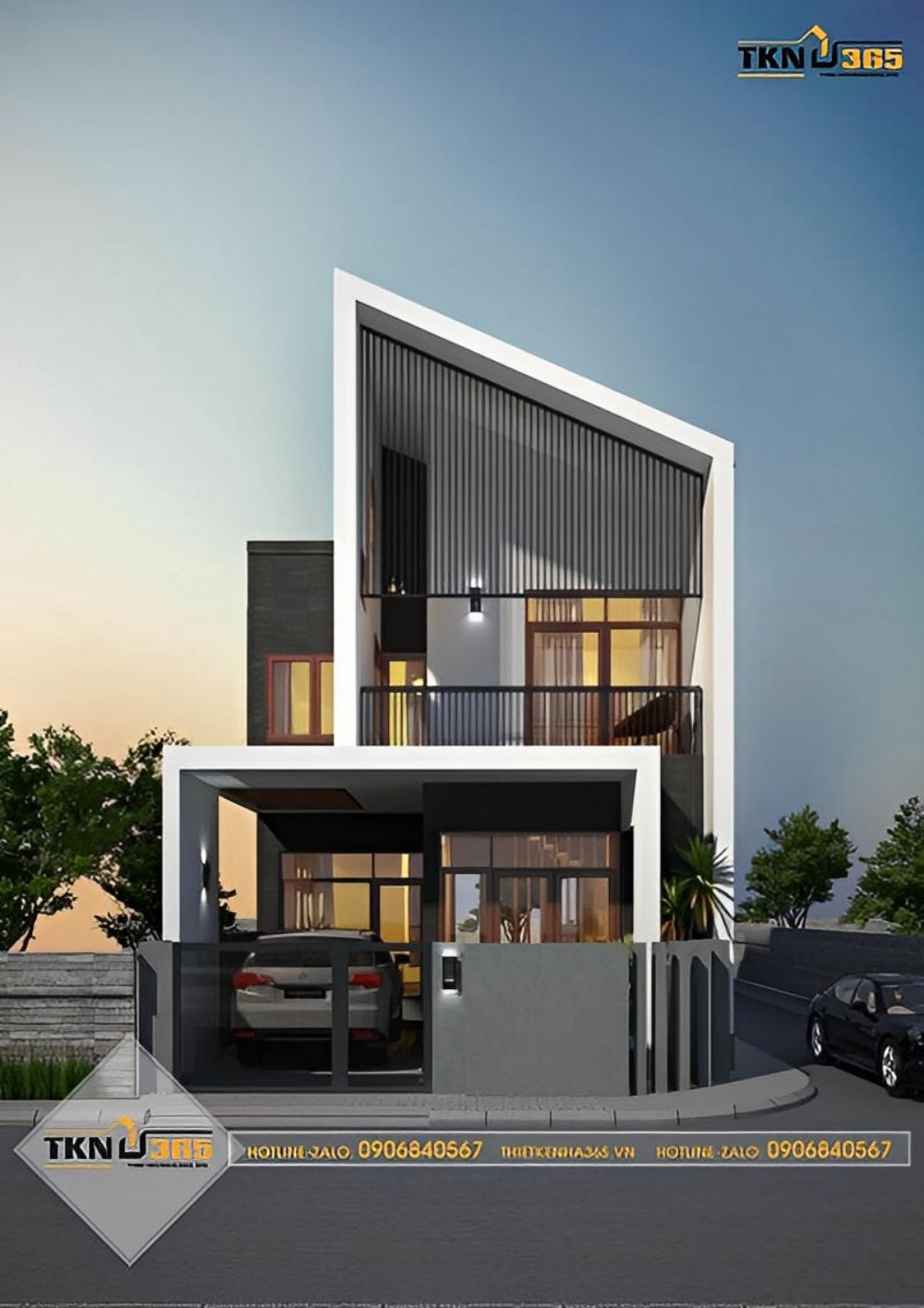 Thiết kế mẫu nhà ống 35m2 hai tầng mái dốc phong cách hiện đại