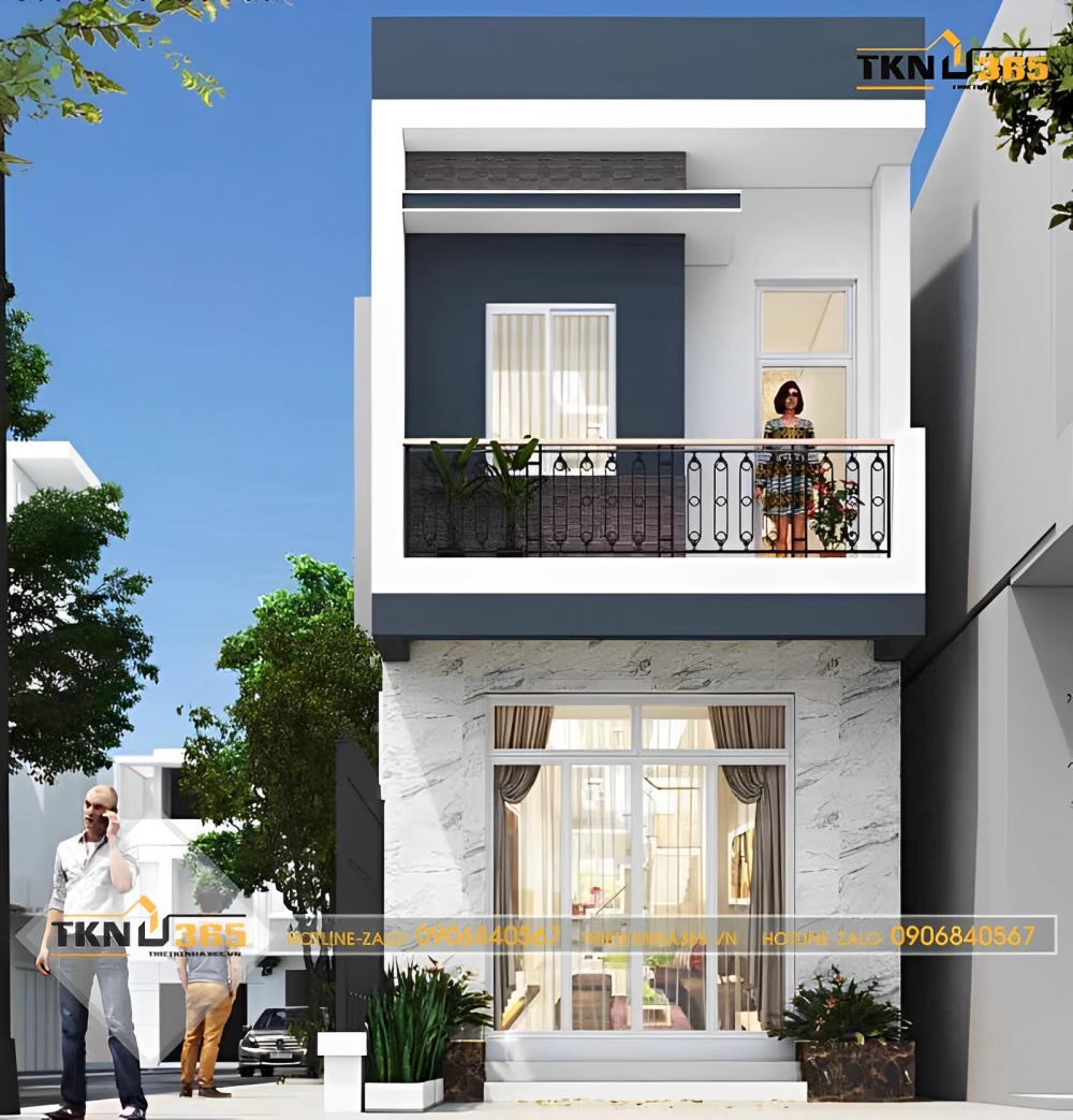 Thiết kế nhà ống 35m2 đẹp 2 tầng với mái bằng đơn giản