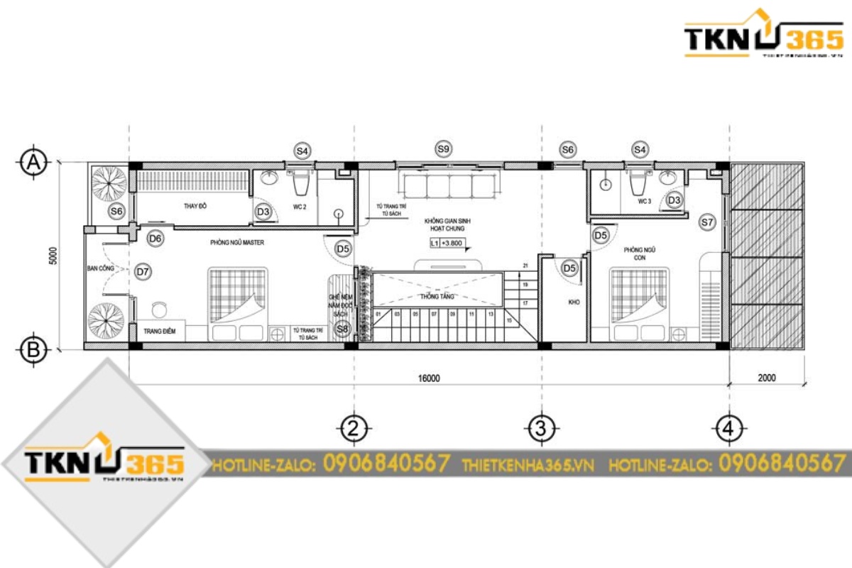 Bản vẽ thiết kế nhà diện tích 5x16m