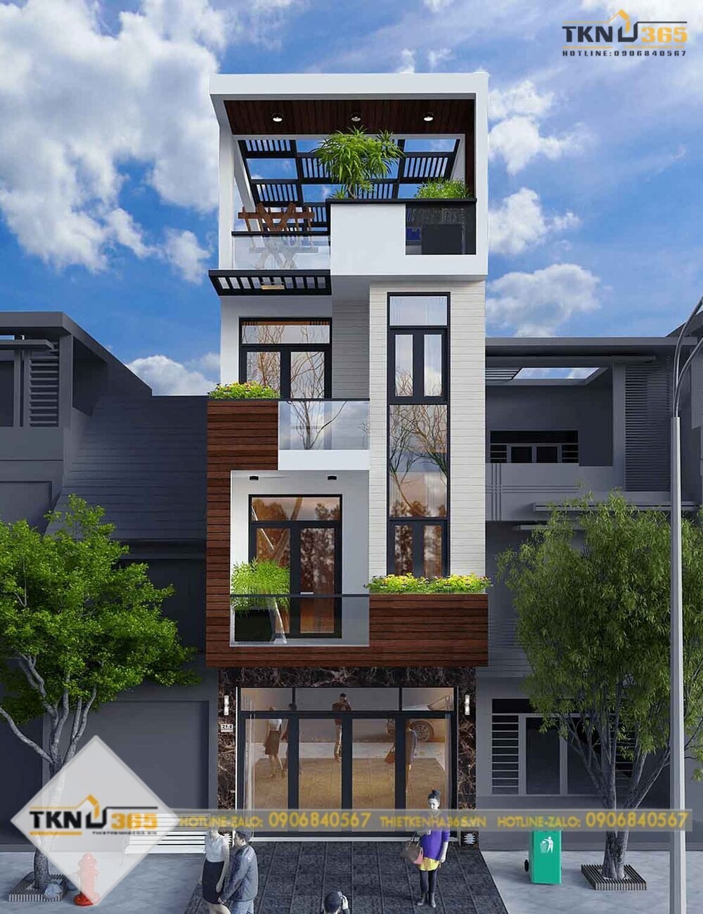 Phối cảnh mẫu nhà giật tầng hiện đại đa năng nhiều cây xanh cho không gian thêm mát mẻ