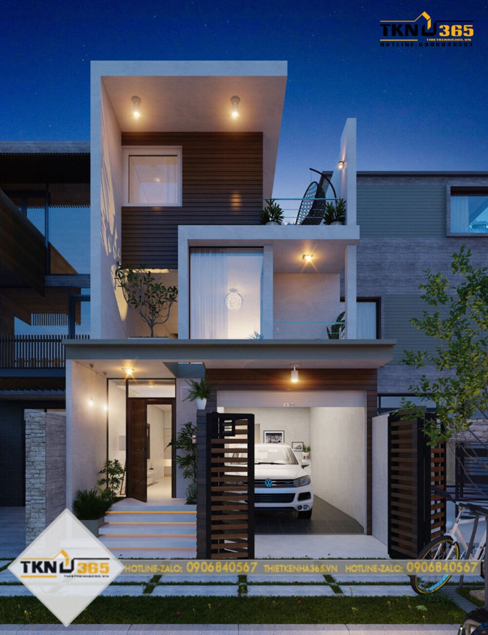 Mẫu nhà 2 tầng lệch 1 gara đẹp hiện đại có gara đậu xe tiện lợi