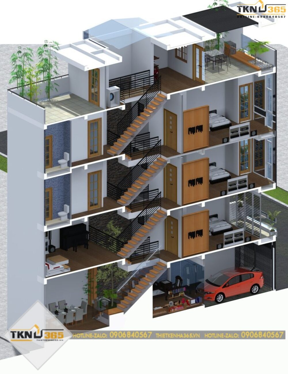 Thiết kế nhà ống tầng lệch được nhiều gia đình lựa chọn