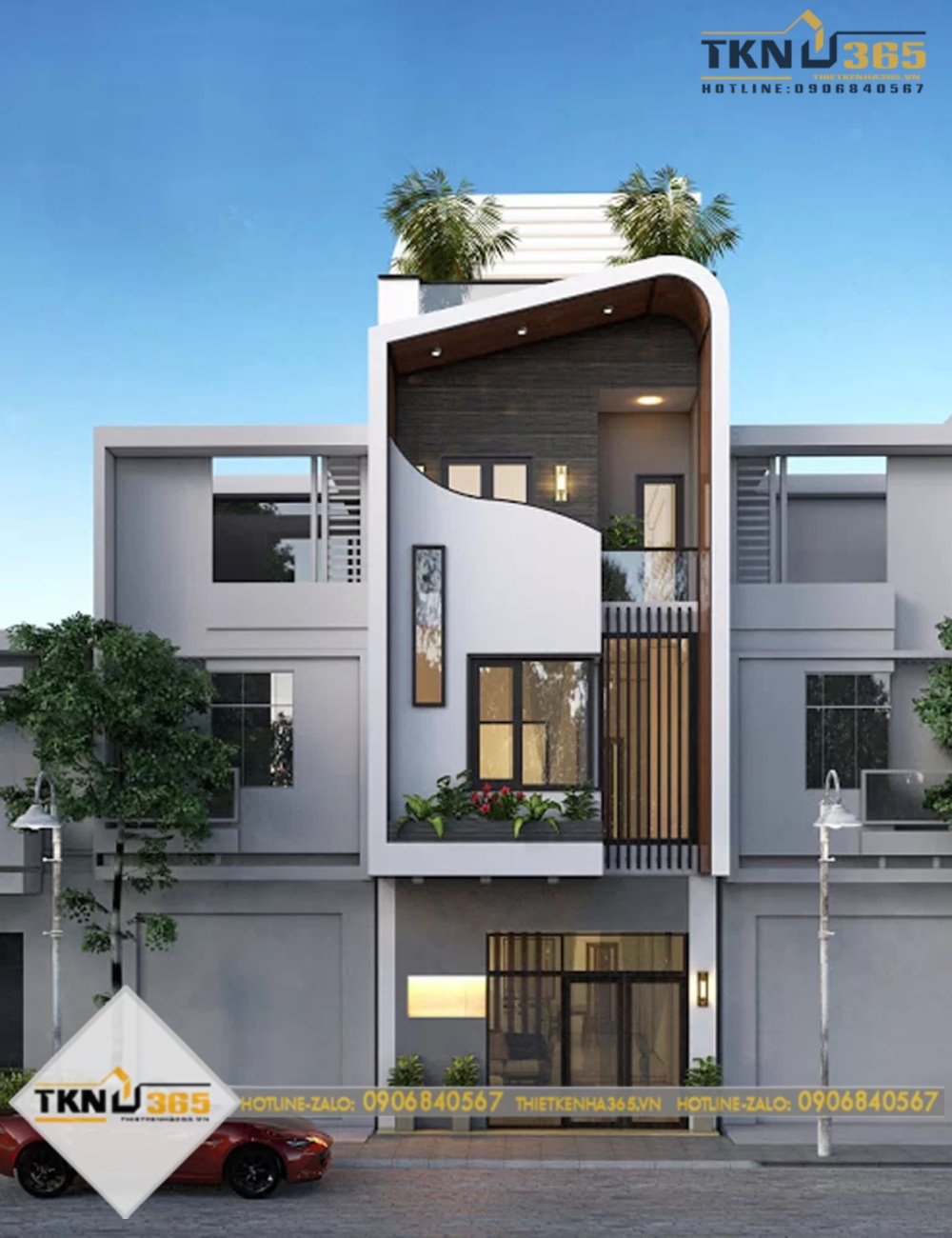 Phối cảnh mẫu nhà phố lệch tầng đẹp hiện đại thiết kế lạ mắt