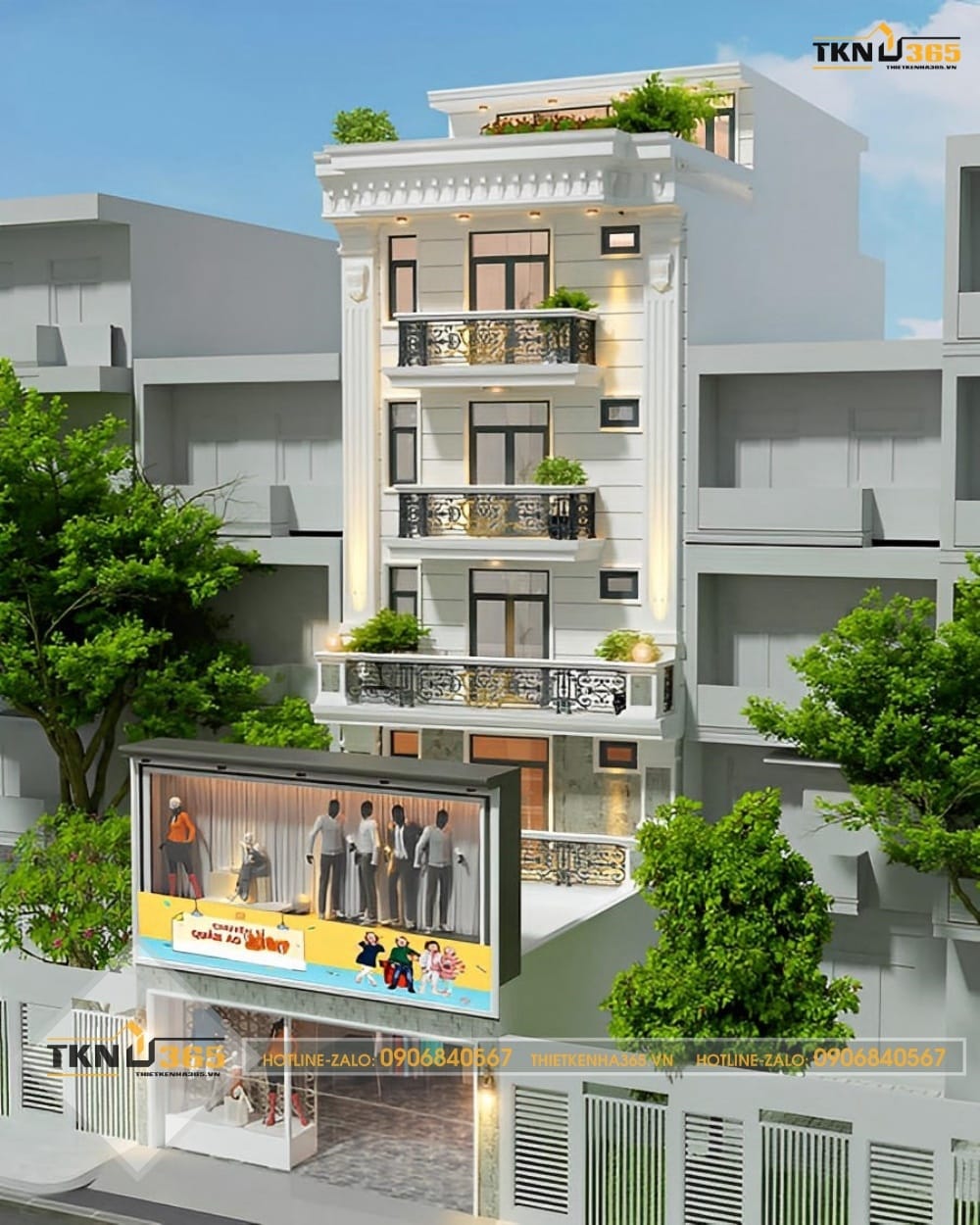 Thiết kế nhà mặt phố kinh doanh 5 tầng cho thuê shop thời trang