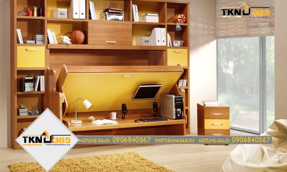 Mẫu nhà 15m2 với kệ tủ thông minh đa chức năng