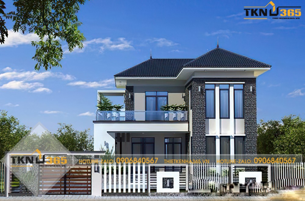 mẫu nhà 2 tầng chữ l 100m2