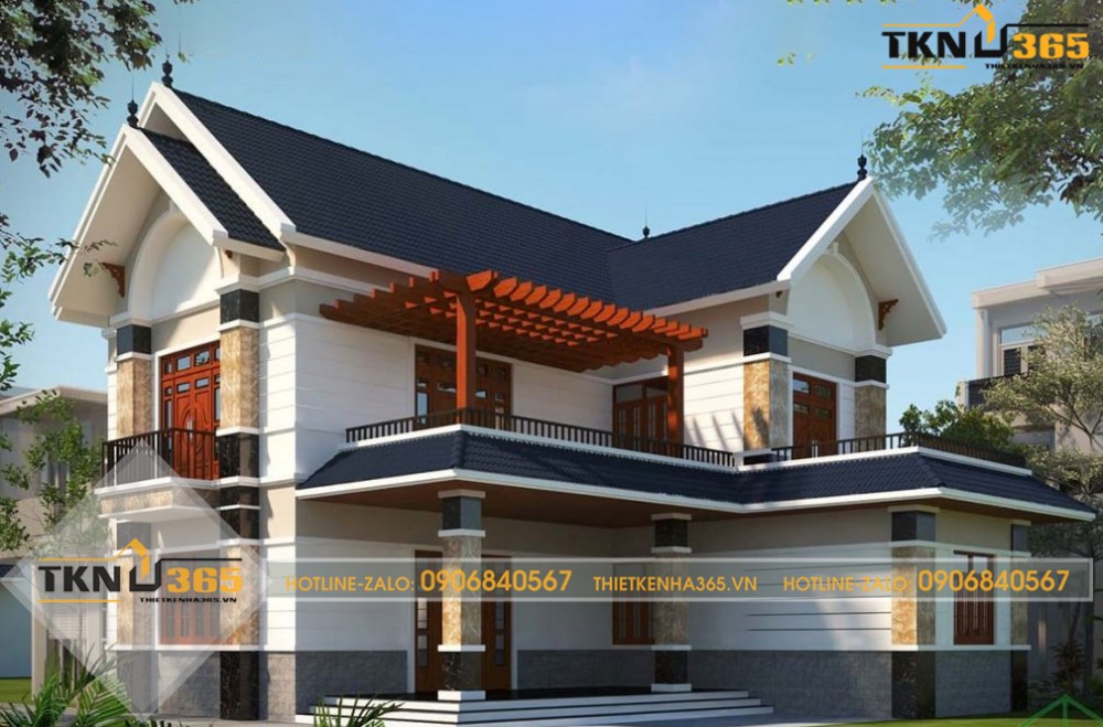 mẫu nhà 2 tầng chữ l 100m2