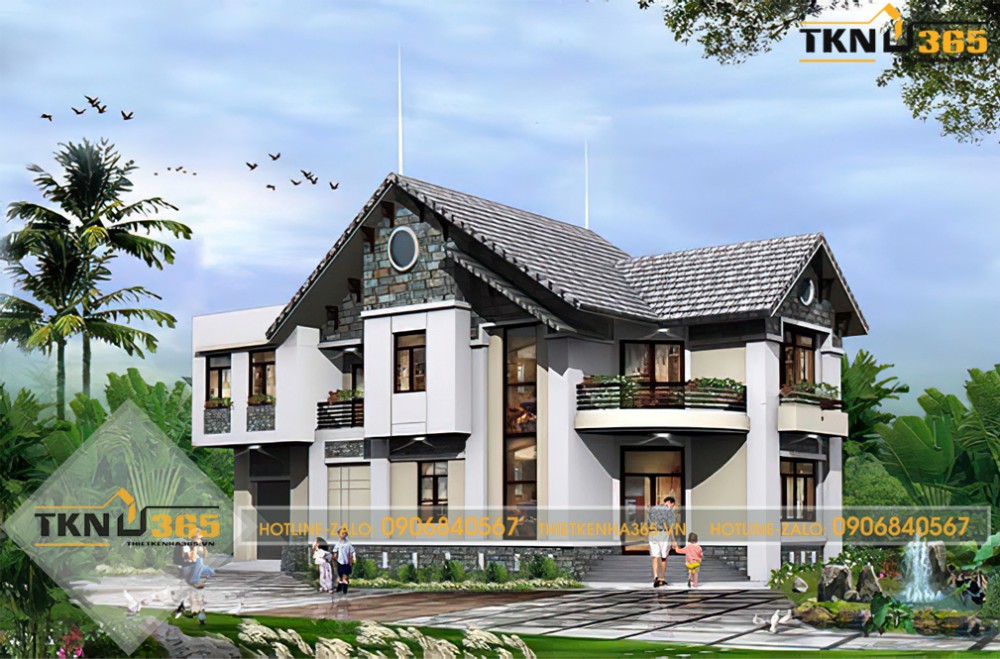 mẫu nhà 2 tầng chữ l 100m2