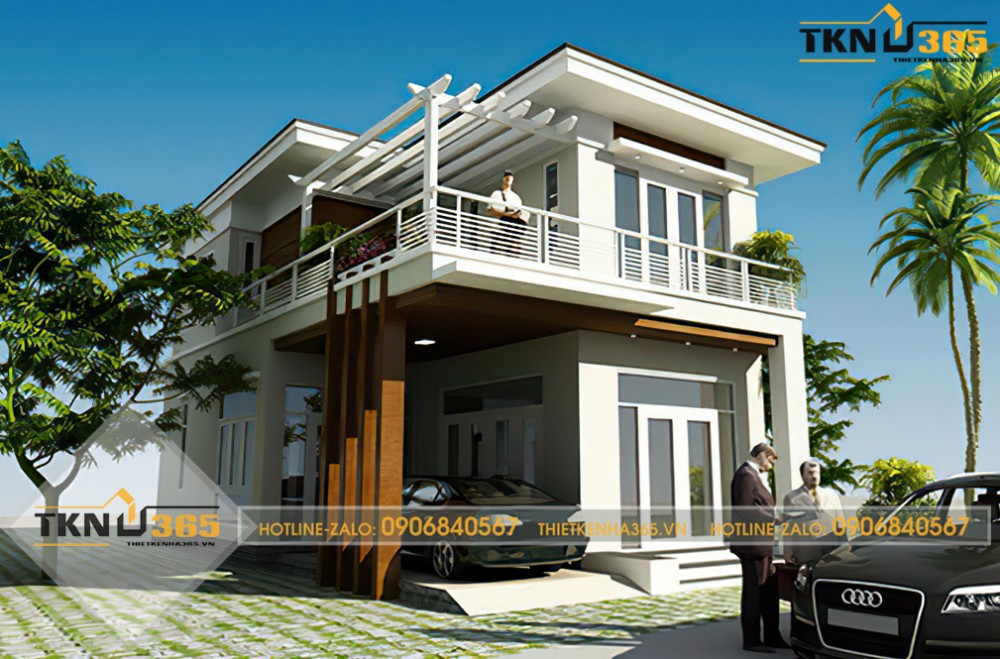 mẫu nhà 2 tầng chữ l 100m2