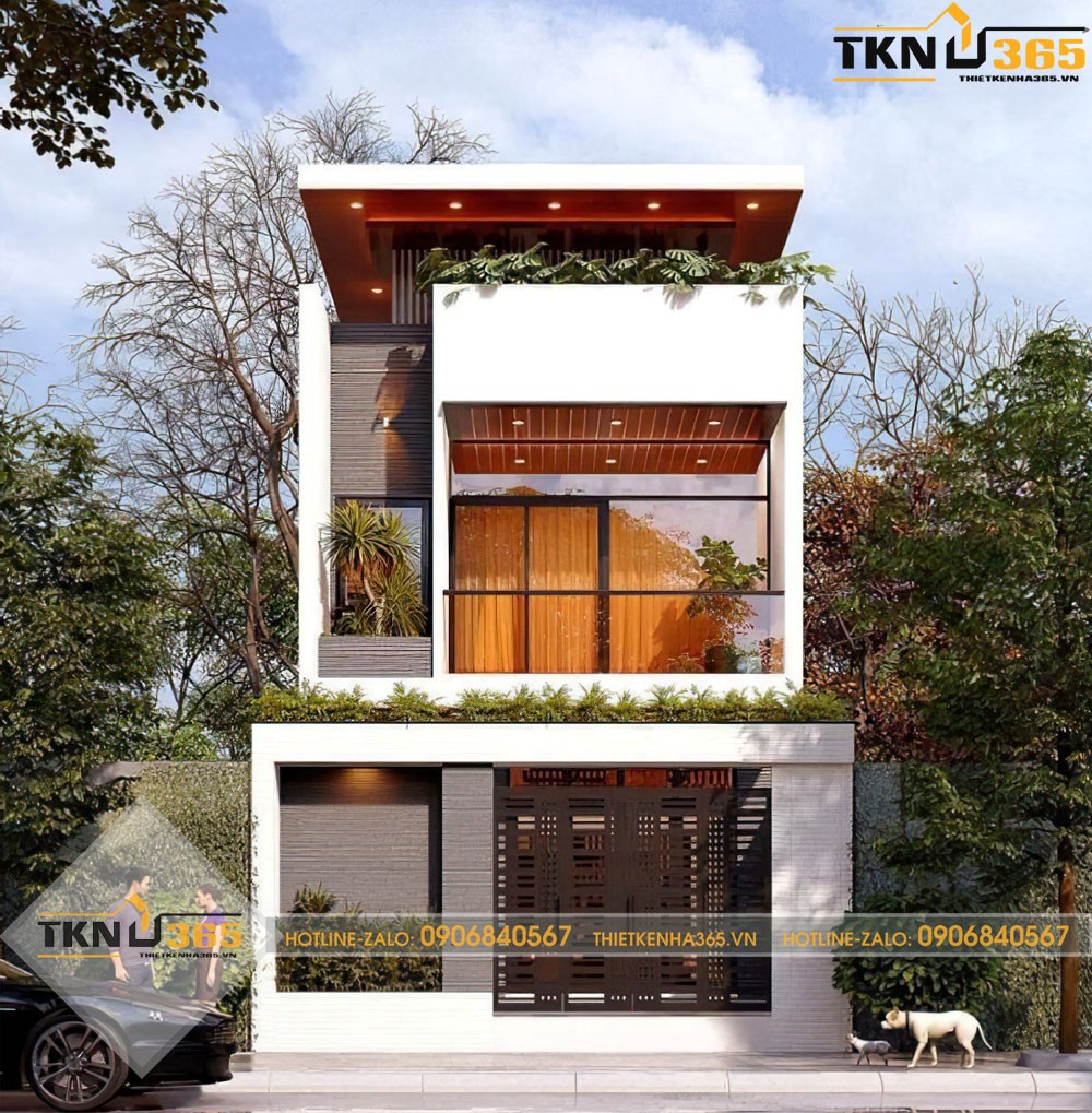 nhà 2 tầng 1 tum mái tôn