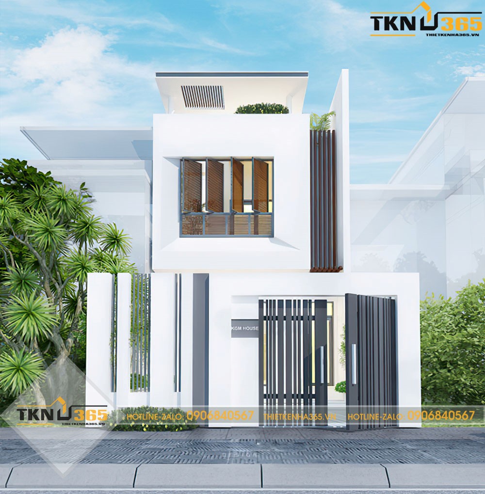 nhà 2 tầng 1 tum mái tôn