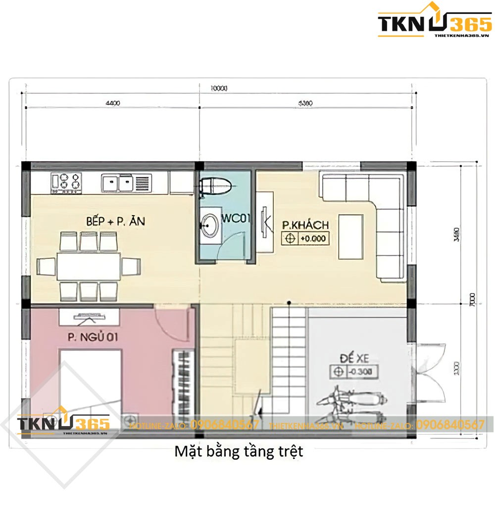 nhà 2 tầng 1 tum mái tôn