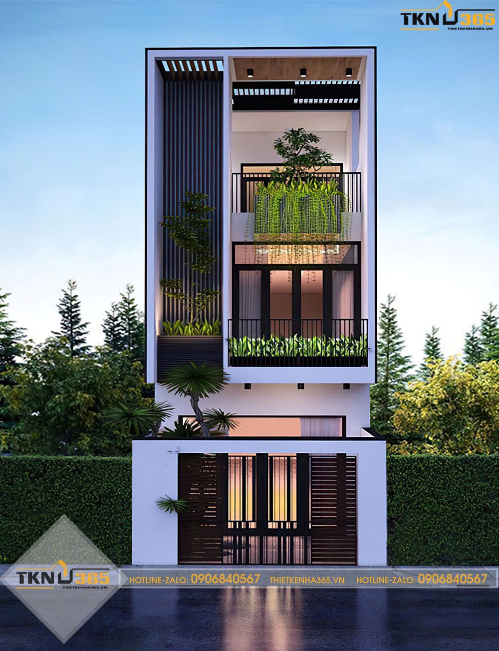 nhà 2 tầng 1 tum mái tôn