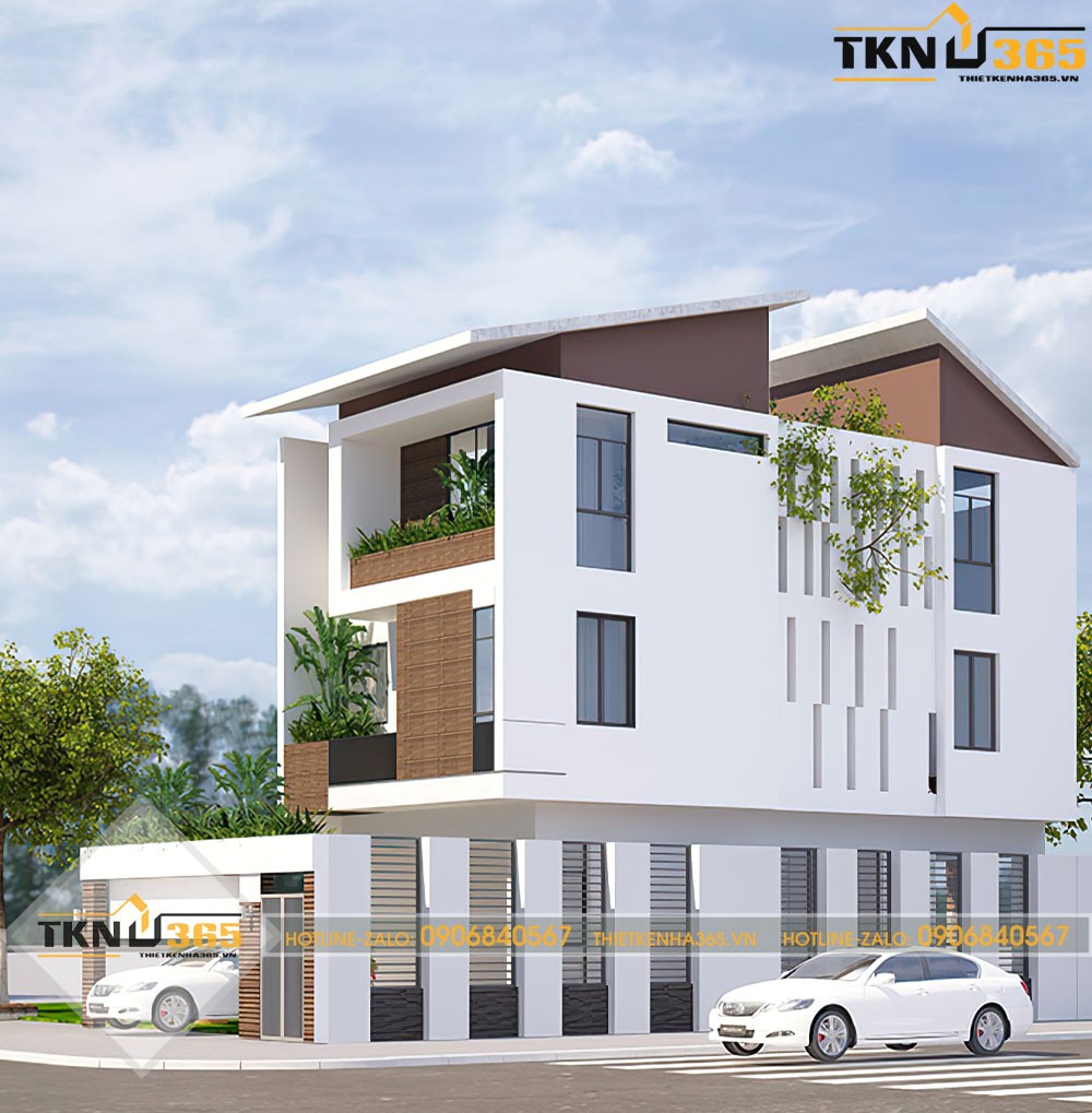 nhà 2 tầng 1 tum mái tôn