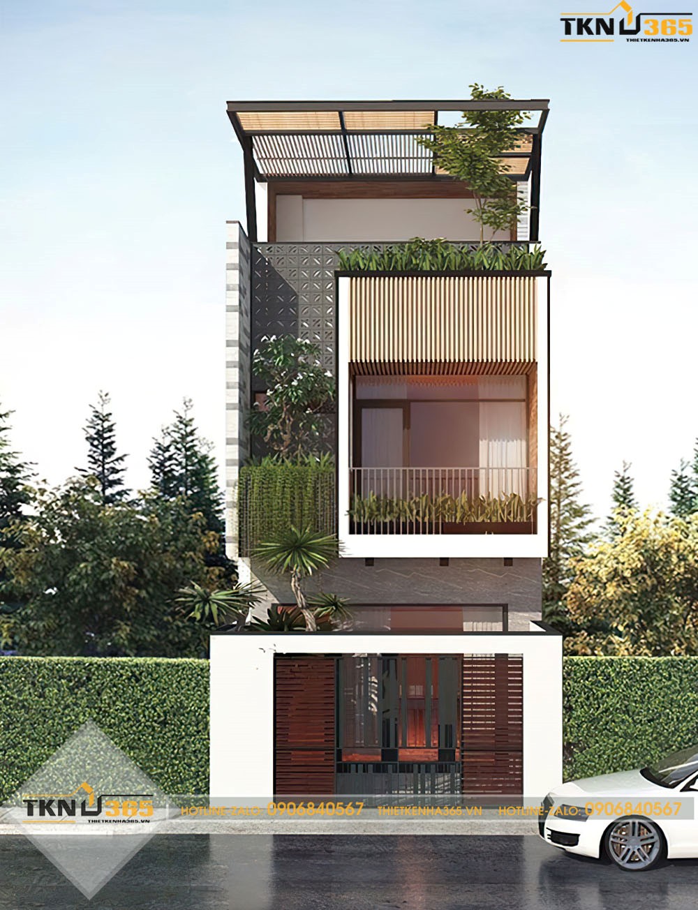 nhà 2 tầng 1 tum mái tôn