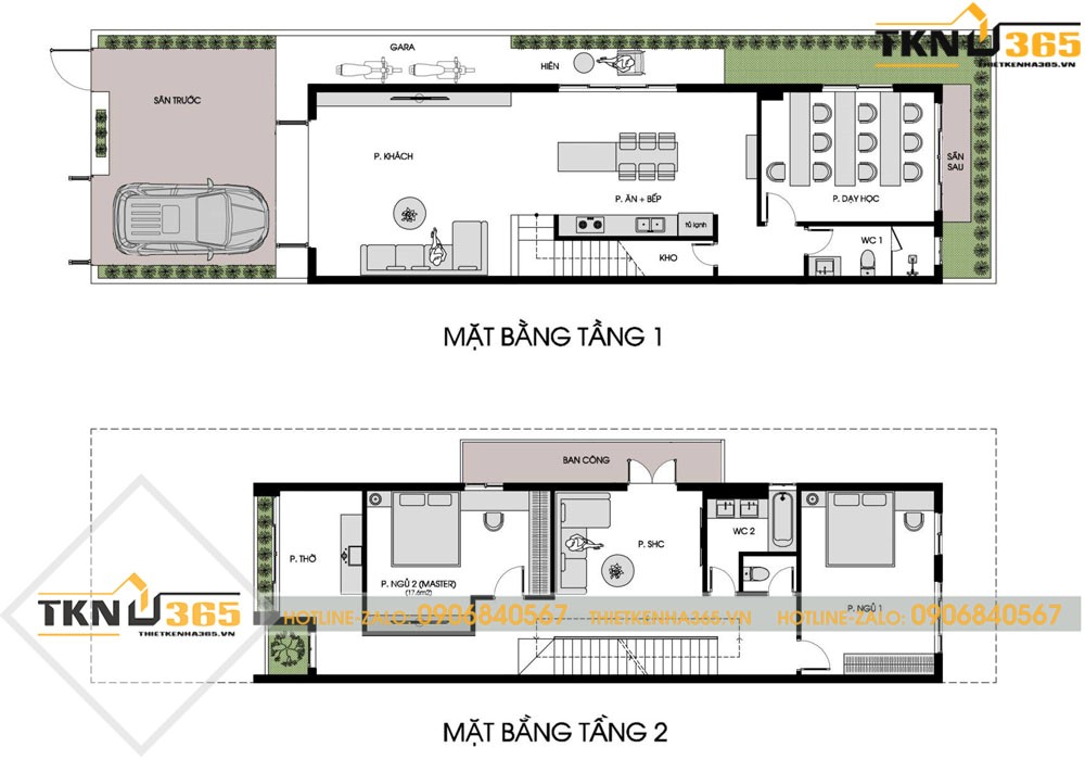 nhà 2 tầng 1 tum mái tôn