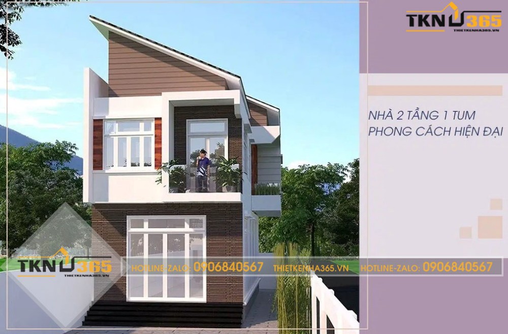 nhà 2 tầng 1 tum mái tôn