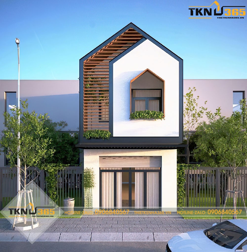 nhà 2 tầng 1 tum mái tôn