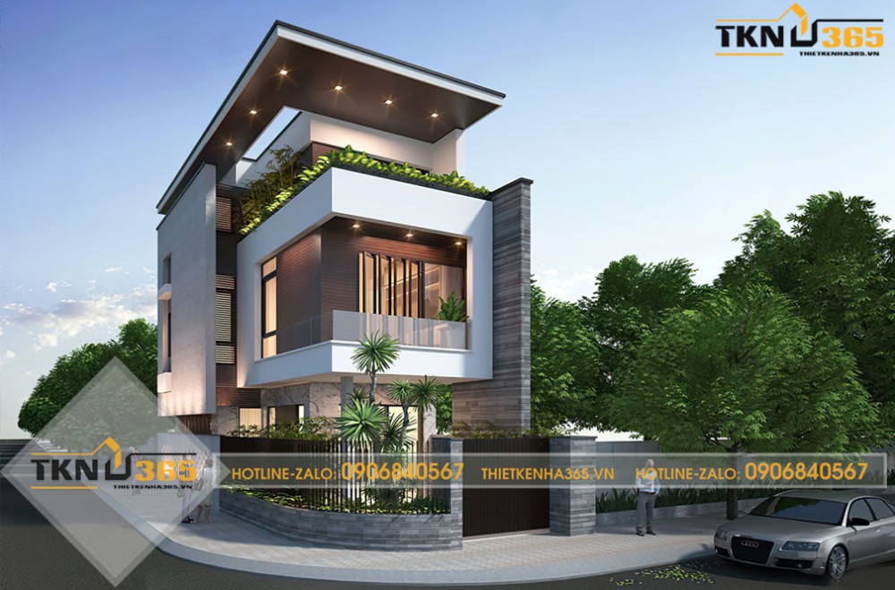 nhà 2 tầng 1 tum mái tôn