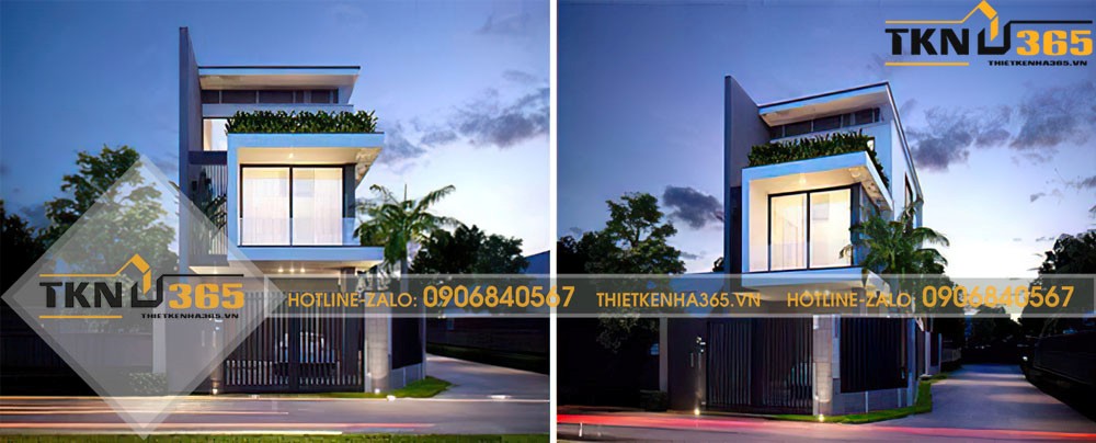 nhà 2 tầng 1 tum mái tôn