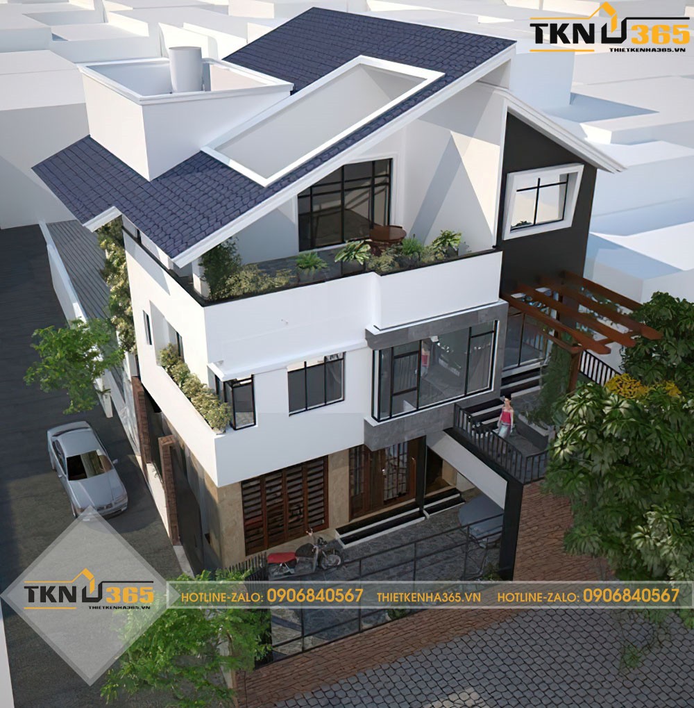 nhà 2 tầng 1 tum mái tôn