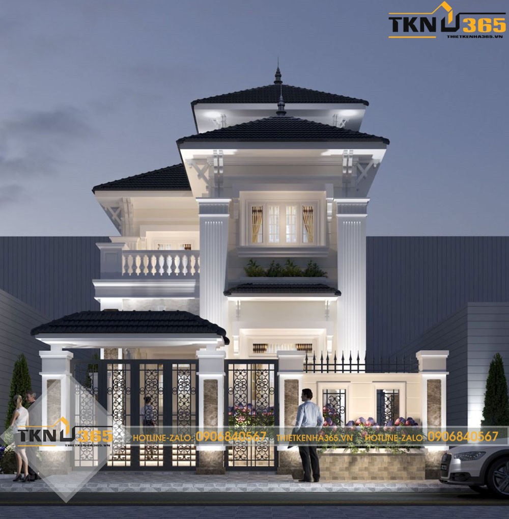 nhà 2 tầng 1 tum mái tôn