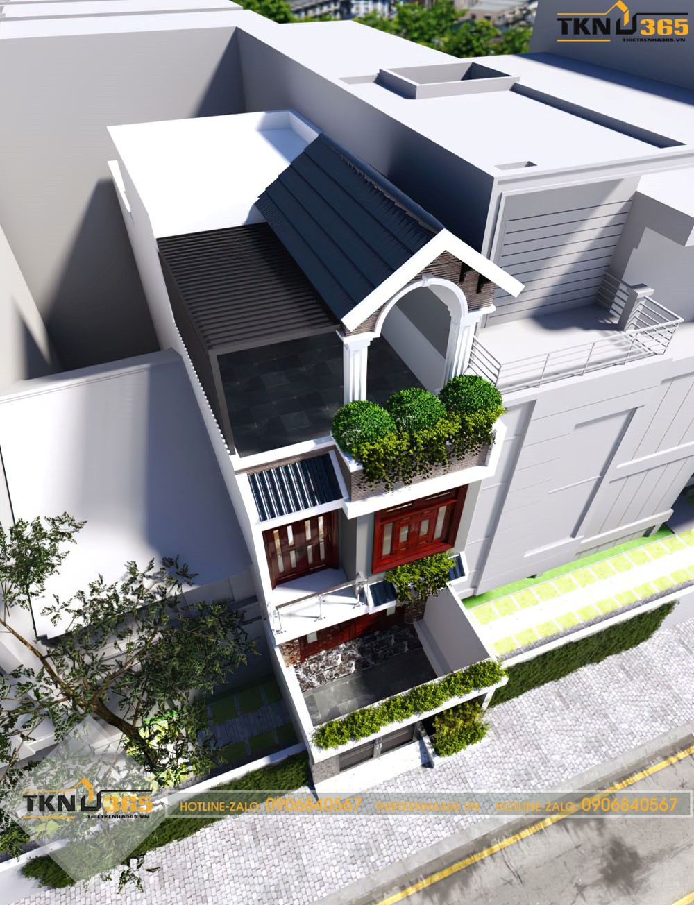 nhà 2 tầng 1 tum mái tôn