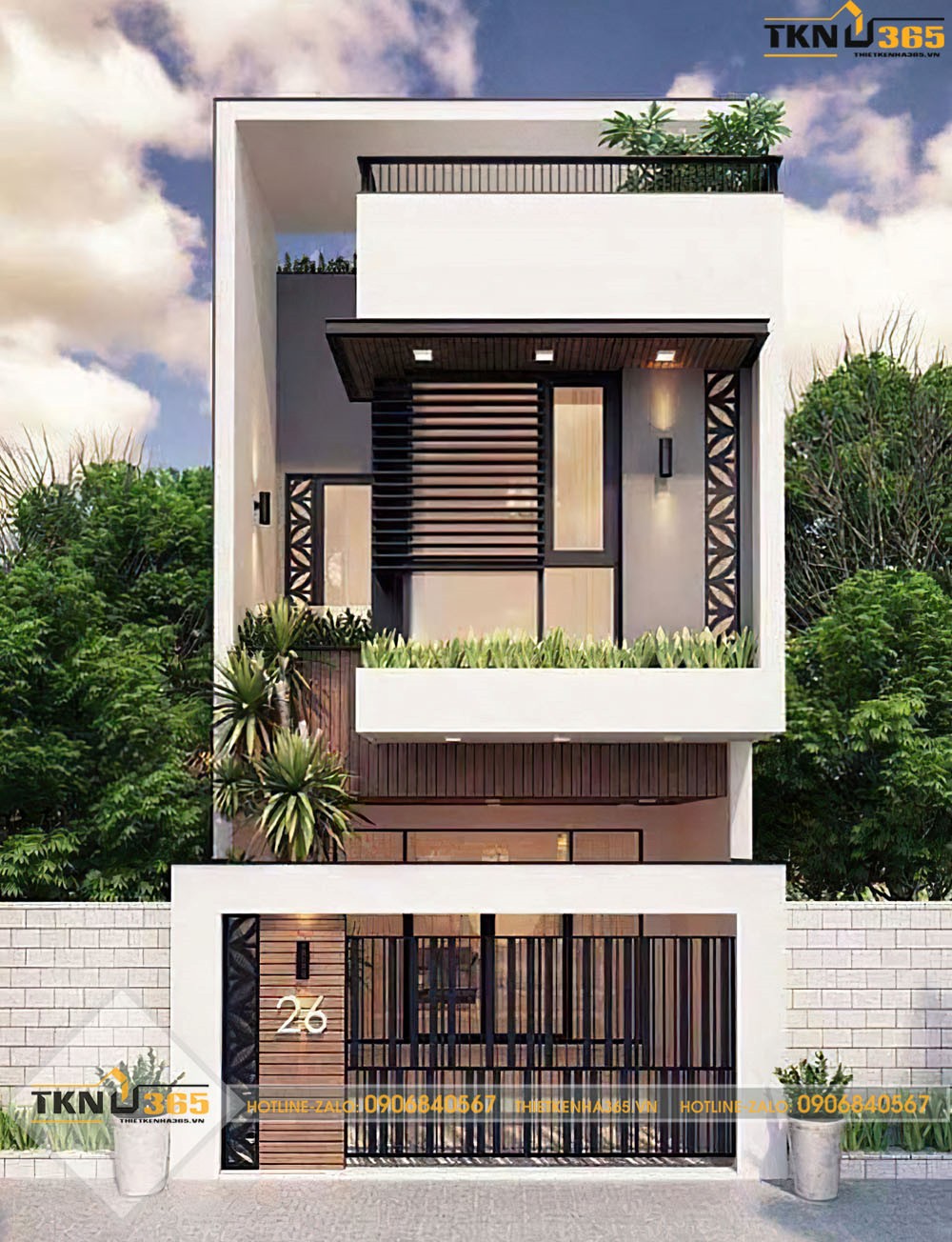 nhà 2 tầng 1 tum mái tôn