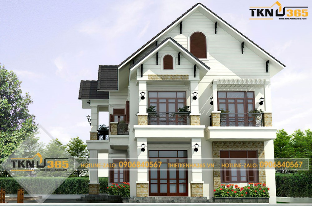 nhà 2 tầng 1 tum mái tôn