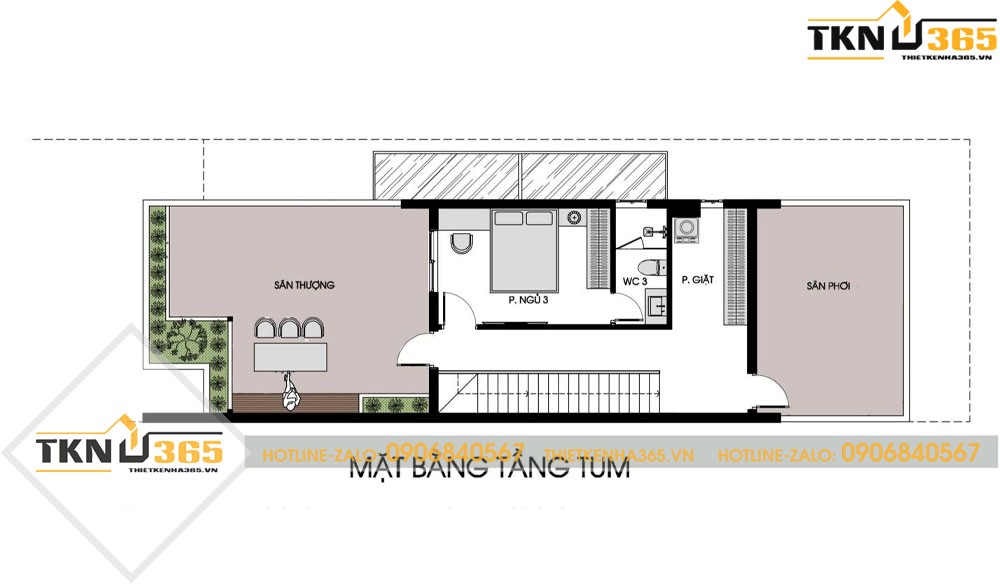 nhà 2 tầng 1 tum mái tôn