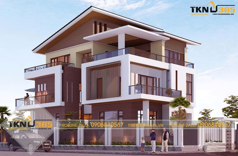 nhà 2 tầng 1 tum mái tôn