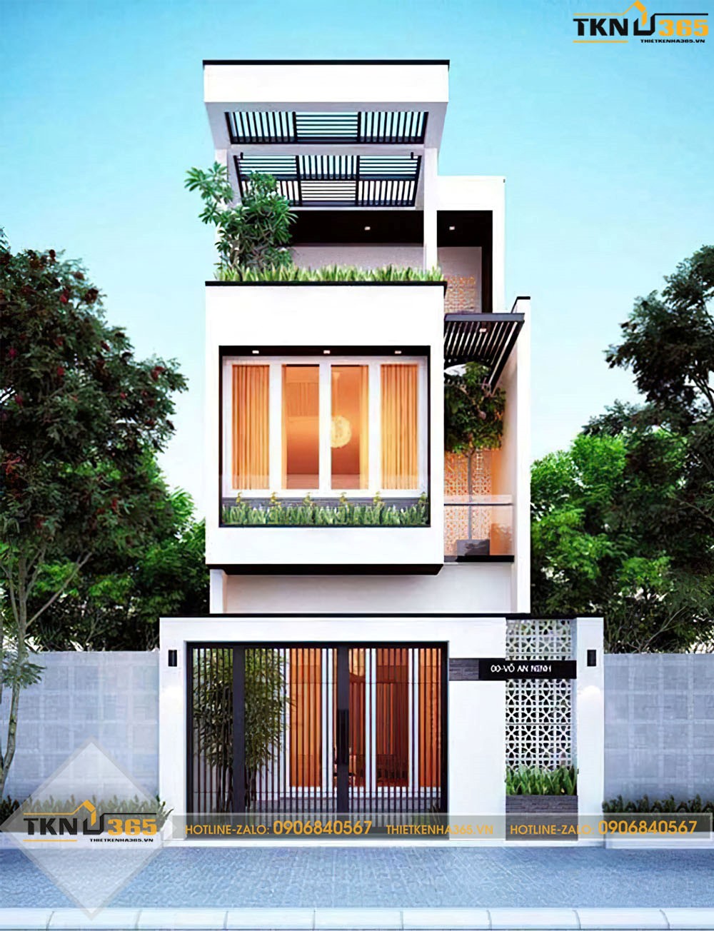 nhà 2 tầng 1 tum mái tôn