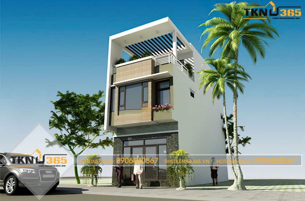 nhà 2 tầng 1 tum mái tôn