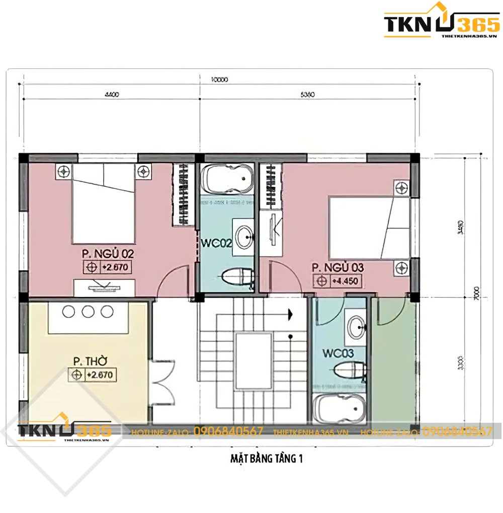 nhà 2 tầng 1 tum mái tôn
