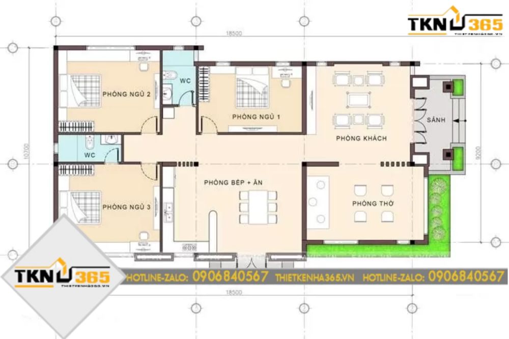 nhà cấp 4 mái thái 3 phòng ngủ