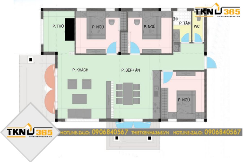 nhà cấp 4 mái thái 3 phòng ngủ