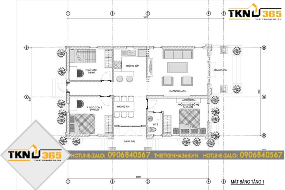 nhà cấp 4 mái thái 3 phòng ngủ