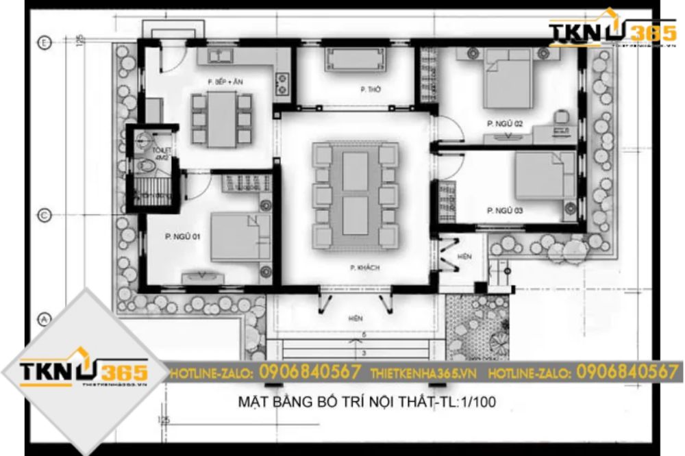 nhà cấp 4 mái thái 3 phòng ngủ