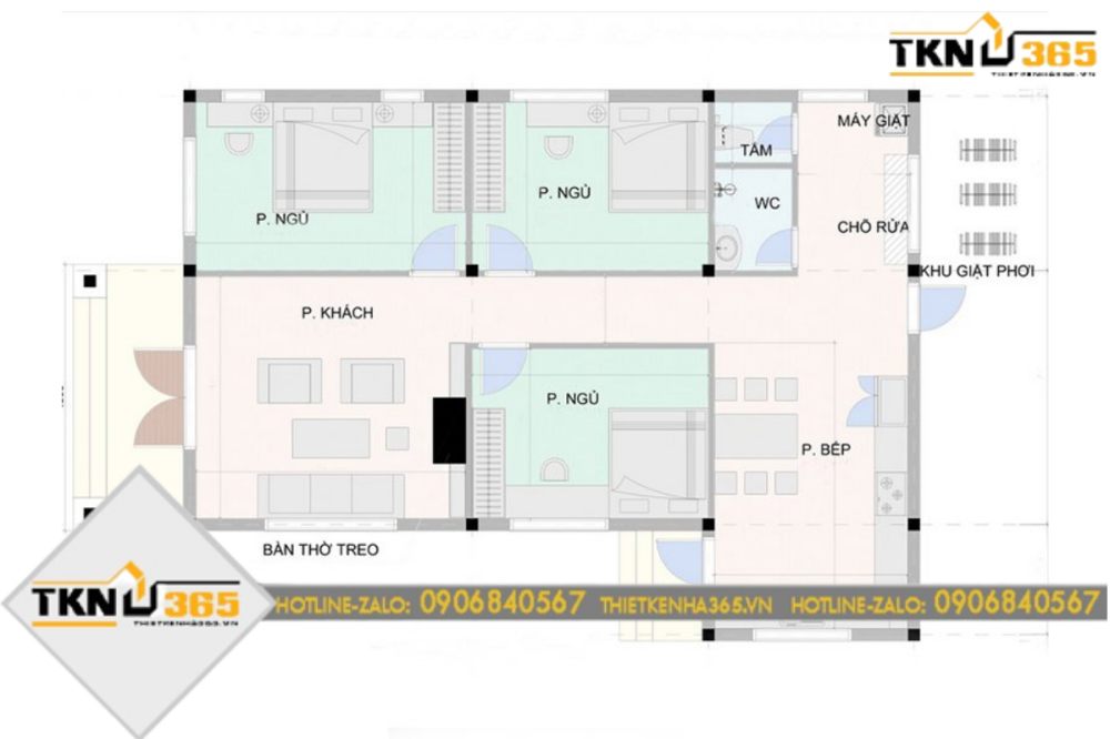 nhà cấp 4 mái thái 3 phòng ngủ